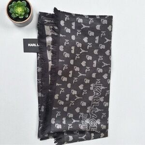 Karl Lagerfeld Black and Silver Metallic Logo Scarf
